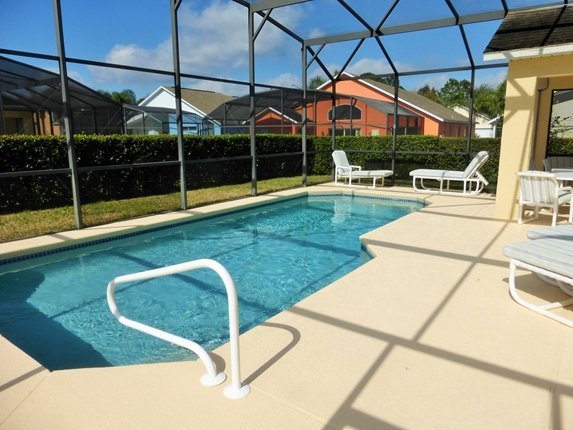 Pool rail for easy access. Privacy hedge